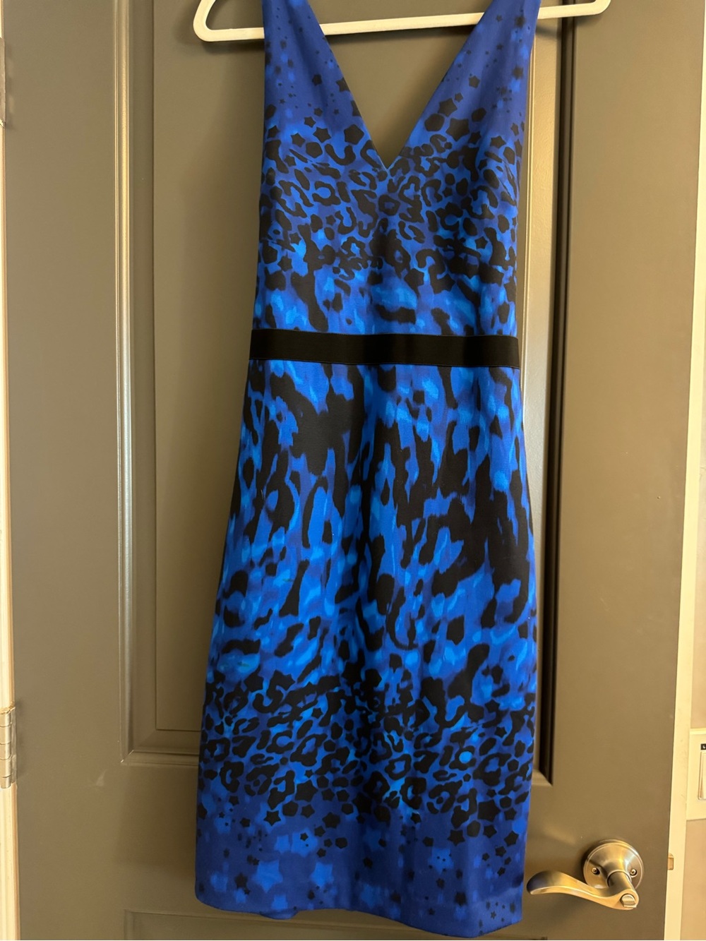 Ted Baker Royal Blue and Black Leopard-Print V-Neck Dress